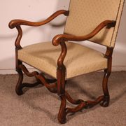 Louis XIV Style Armchairs in Sheep Bone in Walnut - 19th Century
