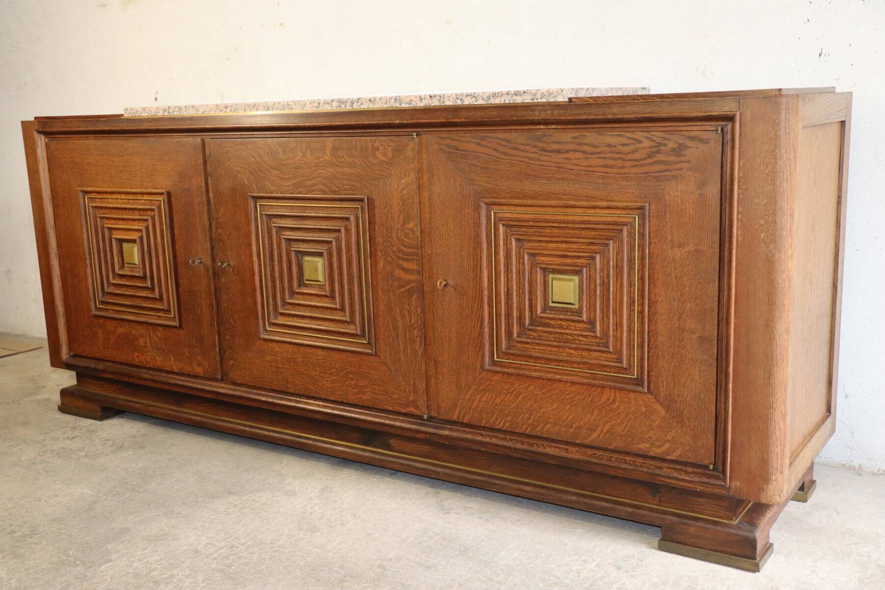 Art Deco sideboard in solid oak and marble, 1940