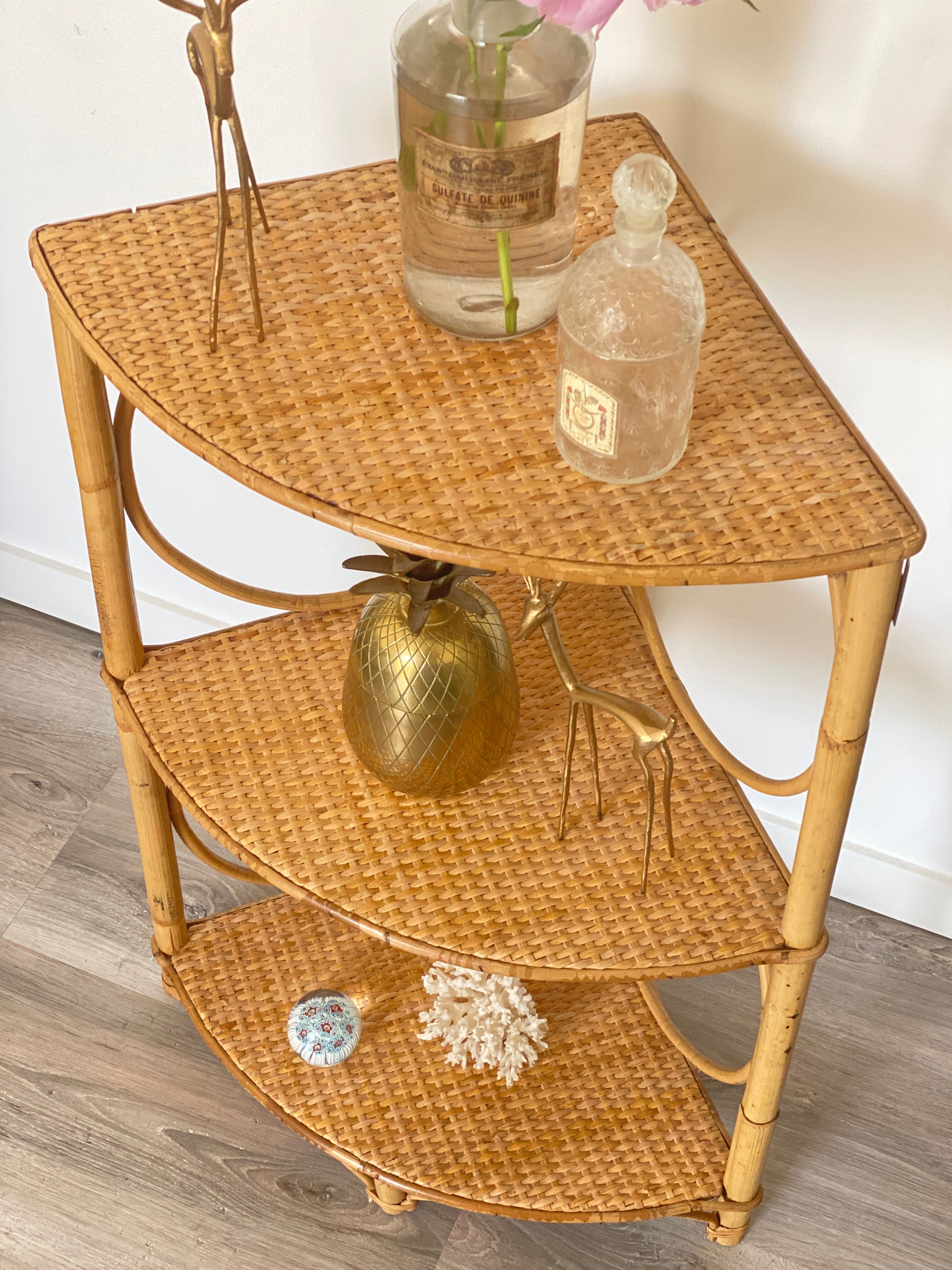 Rattan corner shelf