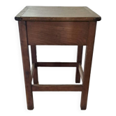 Tabouret bois marron teint 1940 avec casier meuble d'appoint décoration cuisine atelier véranda