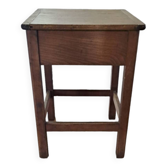 Stained brown wood stool 1940 with locker extra furniture decoration kitchen workshop veranda
