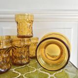 7 amber glasses and carafe Italy 70s