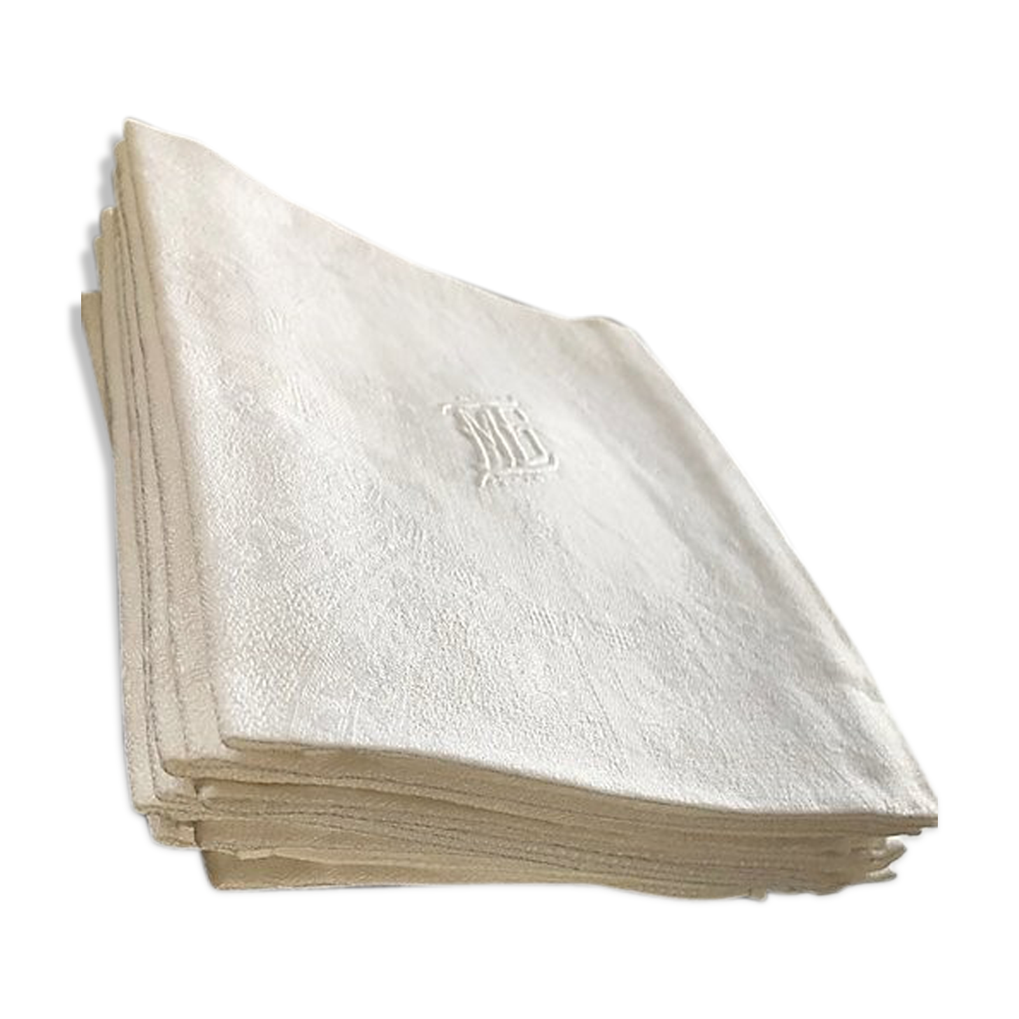 Lot of 10 ancient towels in damascus of lin, cotton, monogram