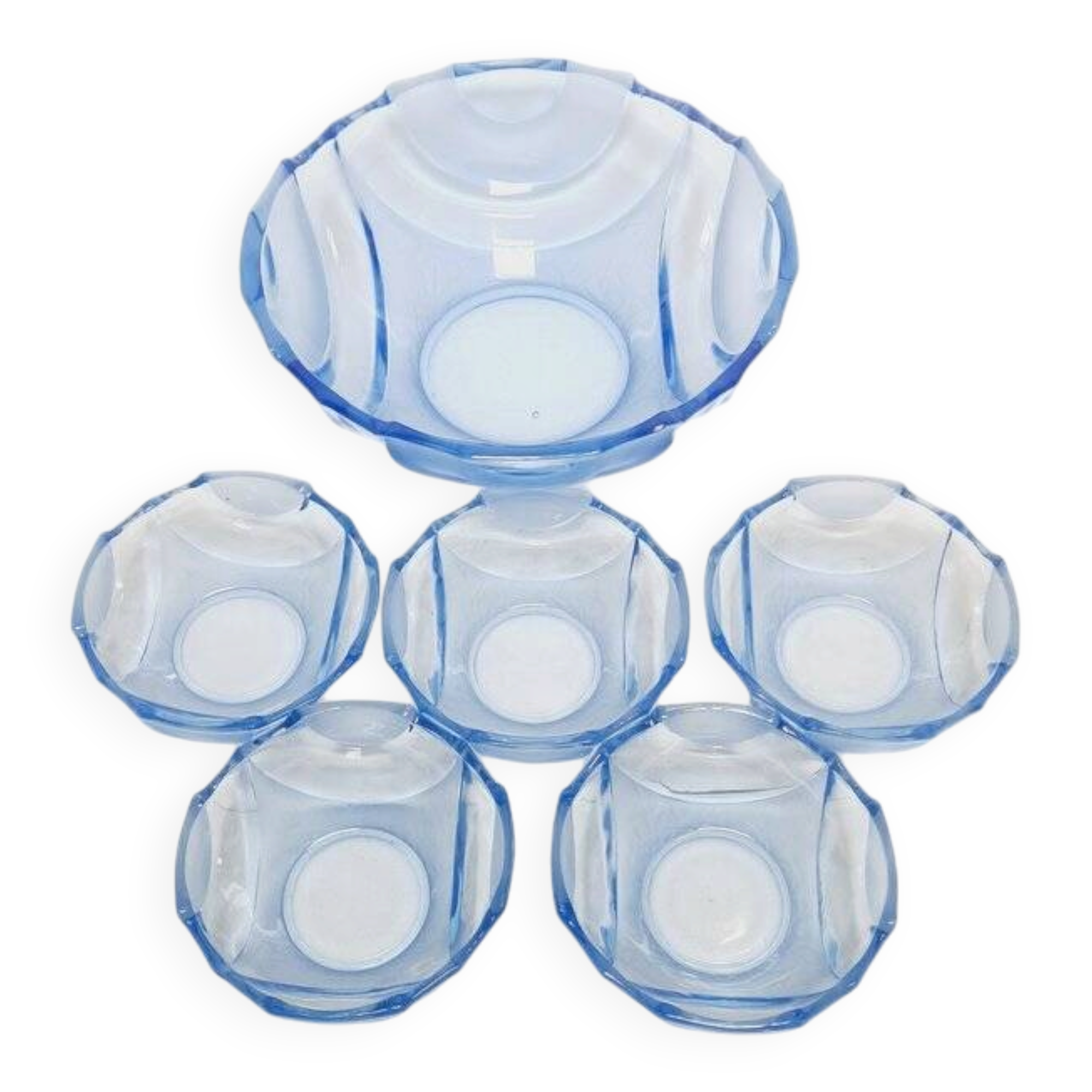 Art Deco uranium dessert service from Niemen Glassworks, Poland, 1930s, set of 6