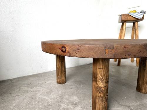 Round brutalist coffee table from the 1950s.