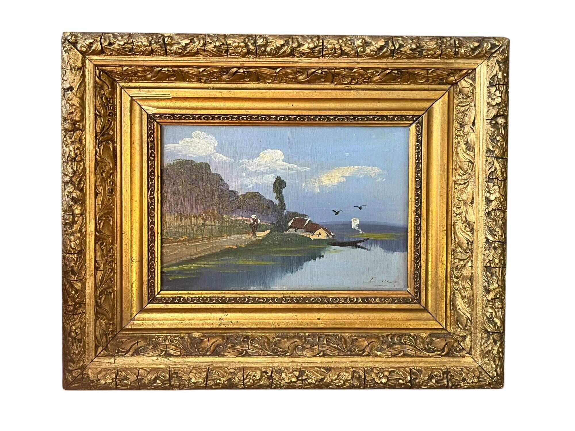 Oil on panel, Breton landscape signed, beautiful frame early 20th century.