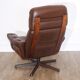 Armchair vintage Scandinavian lounge leather with ottoman 1970