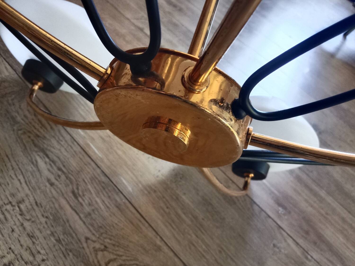 Opaline and brass chandelier