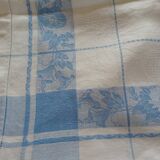 White and sky blue damask tablecloth and 10 towels