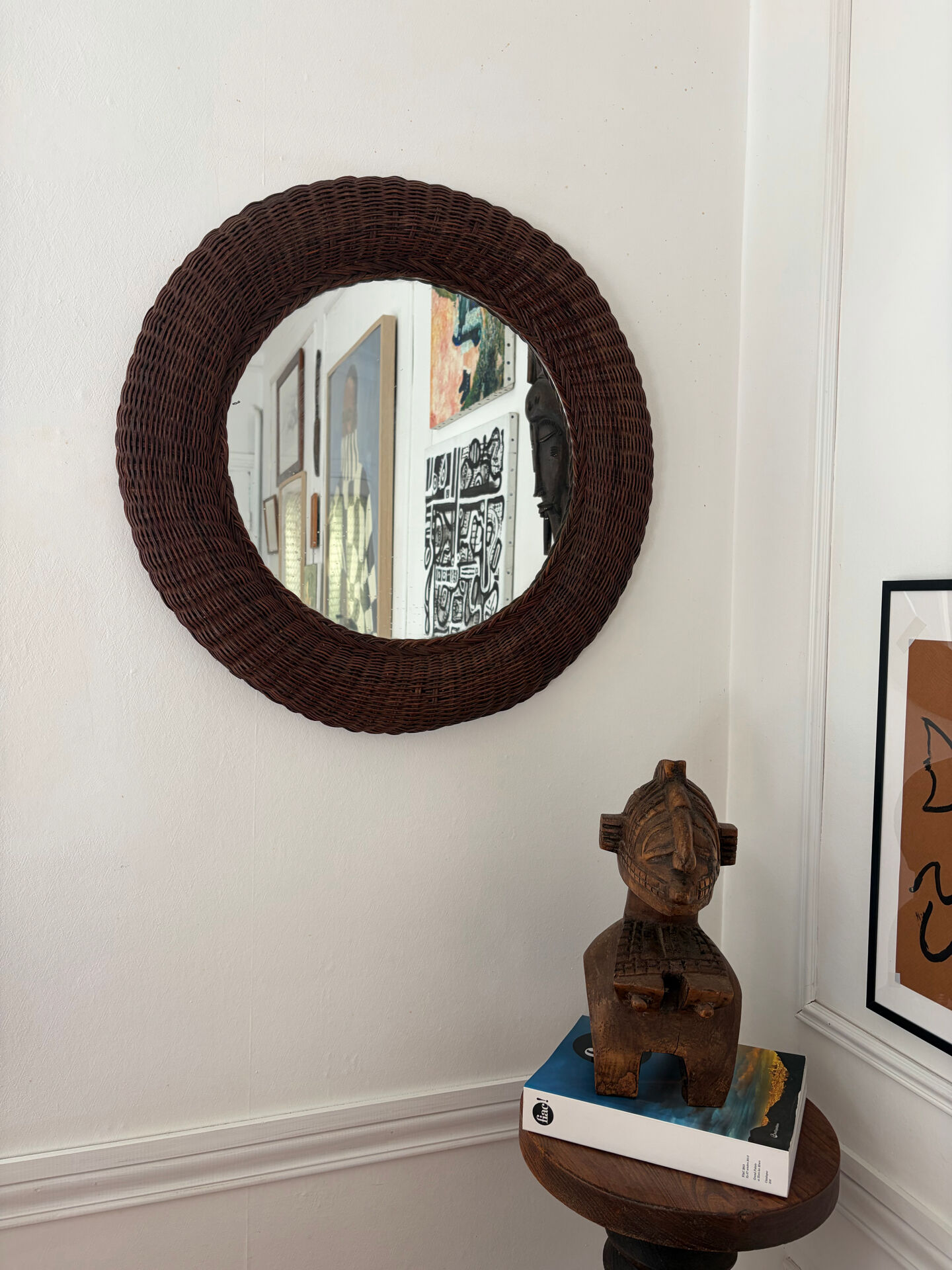 Mid-century wicker and rattan mirror