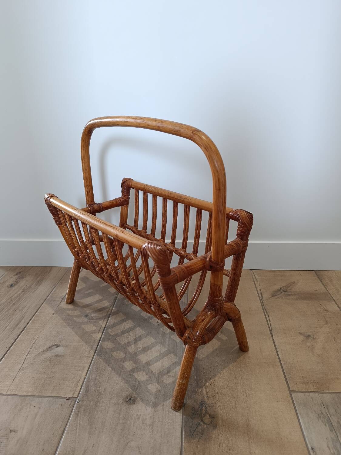 Vintage rattan wicker magazine rack