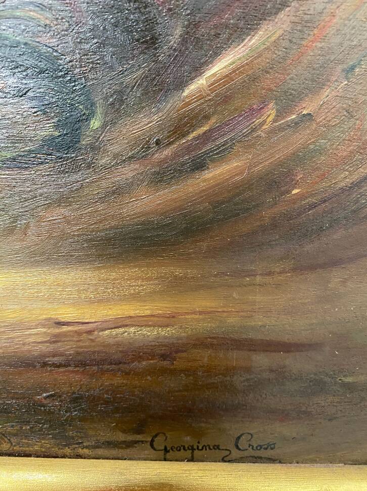 Georgina Cross tableau bouquet of flowers oil on panel