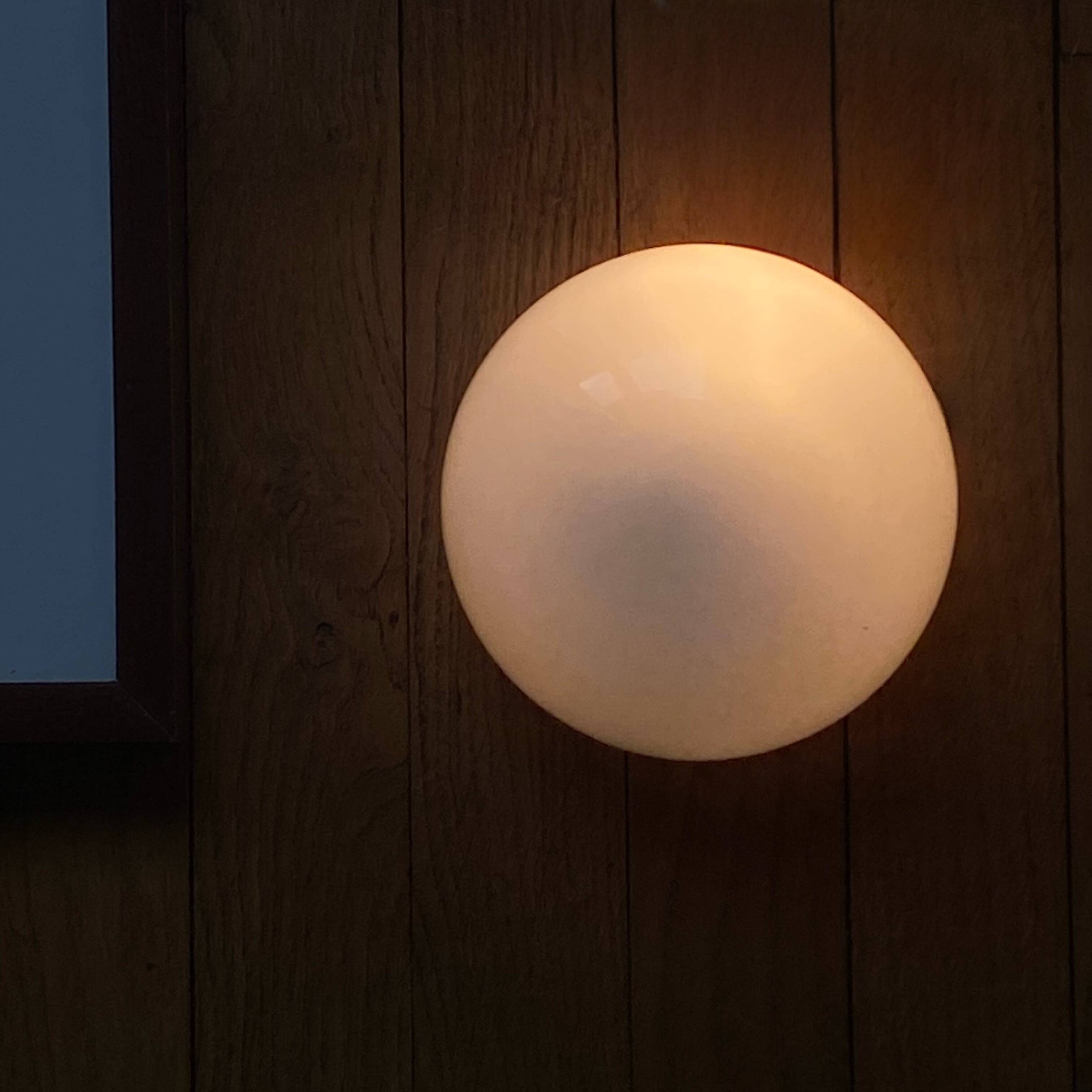 Vintage ceiling light or wall sconce, white opaline glass, half-moon, 20 cm.