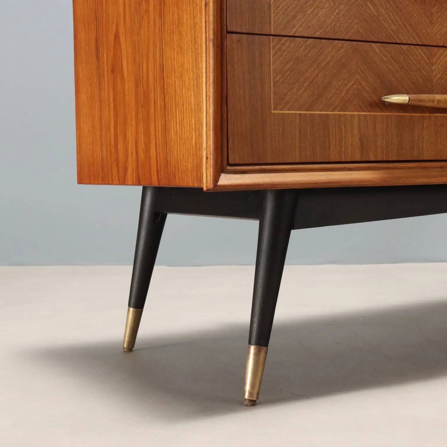 Vintage mahogany veneered commode with basins, 1960s design.