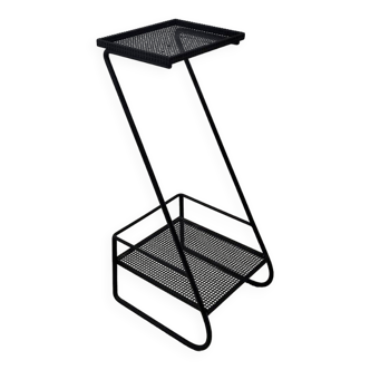 Furniture or side table in black lacquered perforated metal 1950s