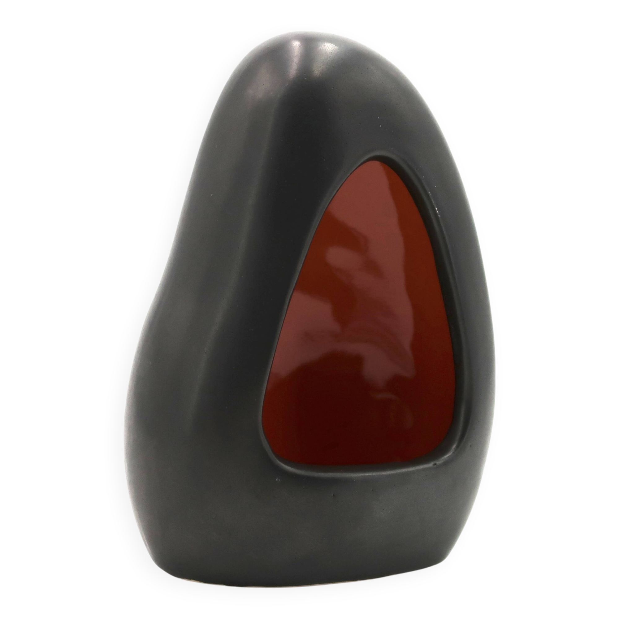 Free-form black signed candle holder, 1960s