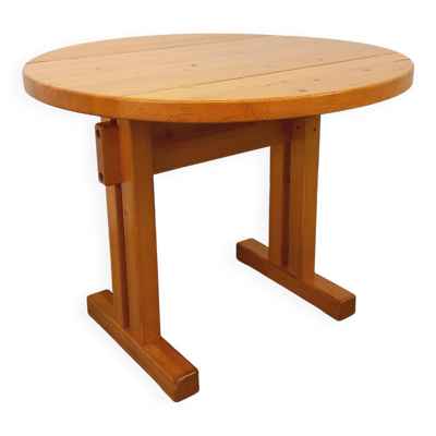 Table à manger ronde Charlotte Perriand Les Arcs vintage en pin des années 60 70