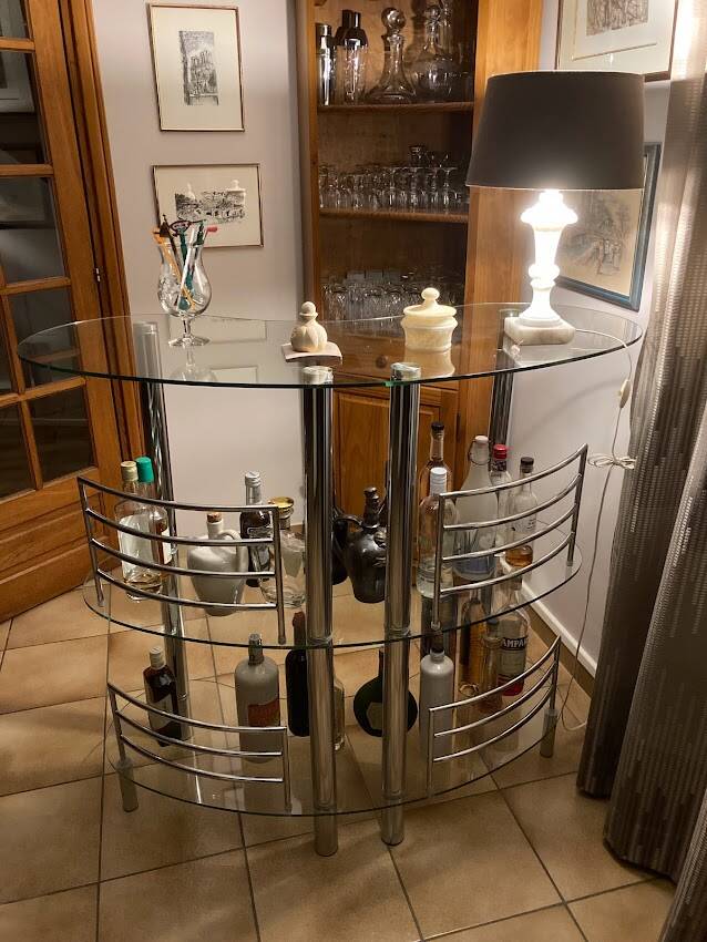Bar in tempered glass and chrome L.120 x l.45 x H.107