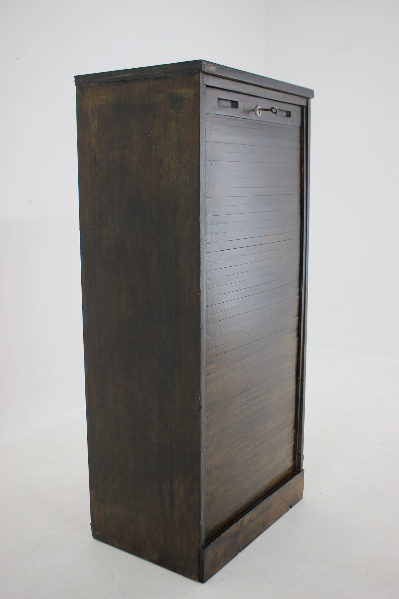 1960s beech tambour cabinet, czechoslovakia