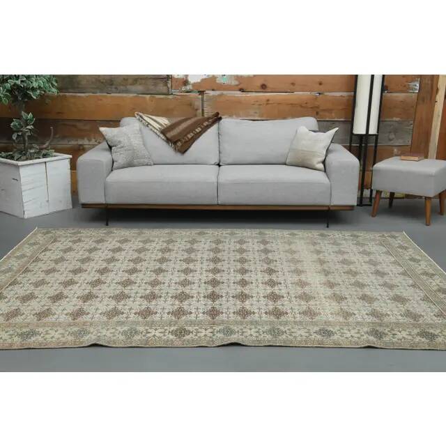 1970s vintage Turkish Oushak handmade wool cotton brown area rug 195x283