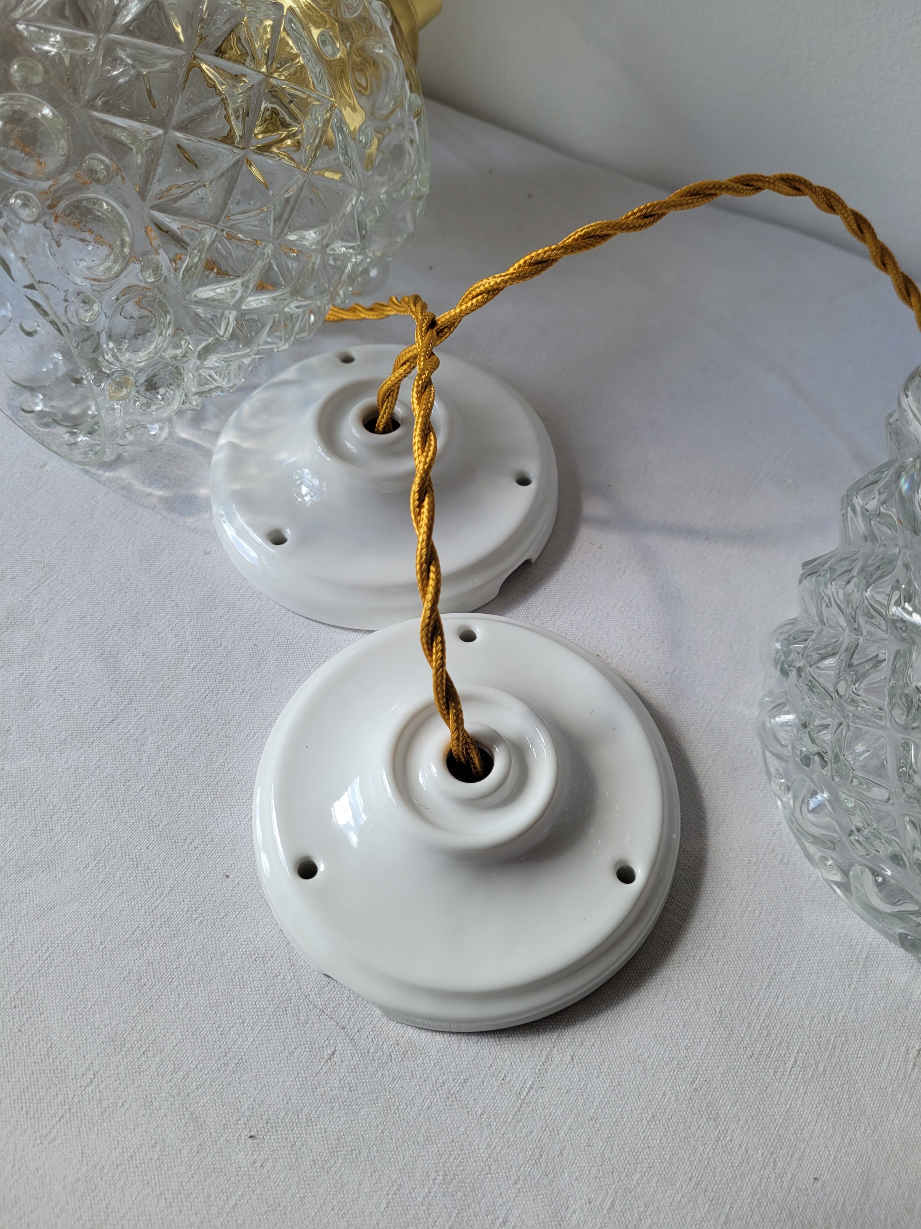 Duo of molded glass pendant lights