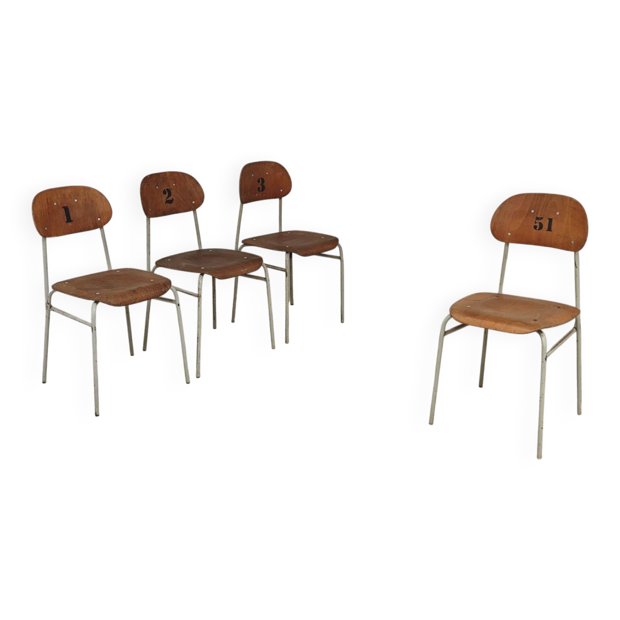 Set of 4 Czech school chairs in industrial style, 1960.