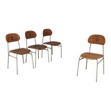 Set of 4 Czech school chairs in industrial style, 1960.