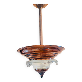 French Art Deco pendant. Copper art deco ceiling lamp.