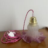 Purple tulip walking lamp in polished glass and twisted wire pink fushia