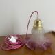 Lampe baladeuse tulipe violette en verre poli et fil torsadé rose fushia