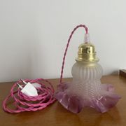 Purple tulip walking lamp in polished glass and twisted wire pink fushia