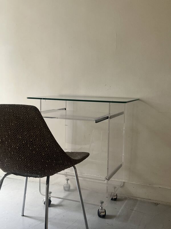 Desserte bureau en plexiglas David Lange pour Roche Bobois, design 1970
