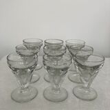 Set of 9 old glasses thick conical bottom