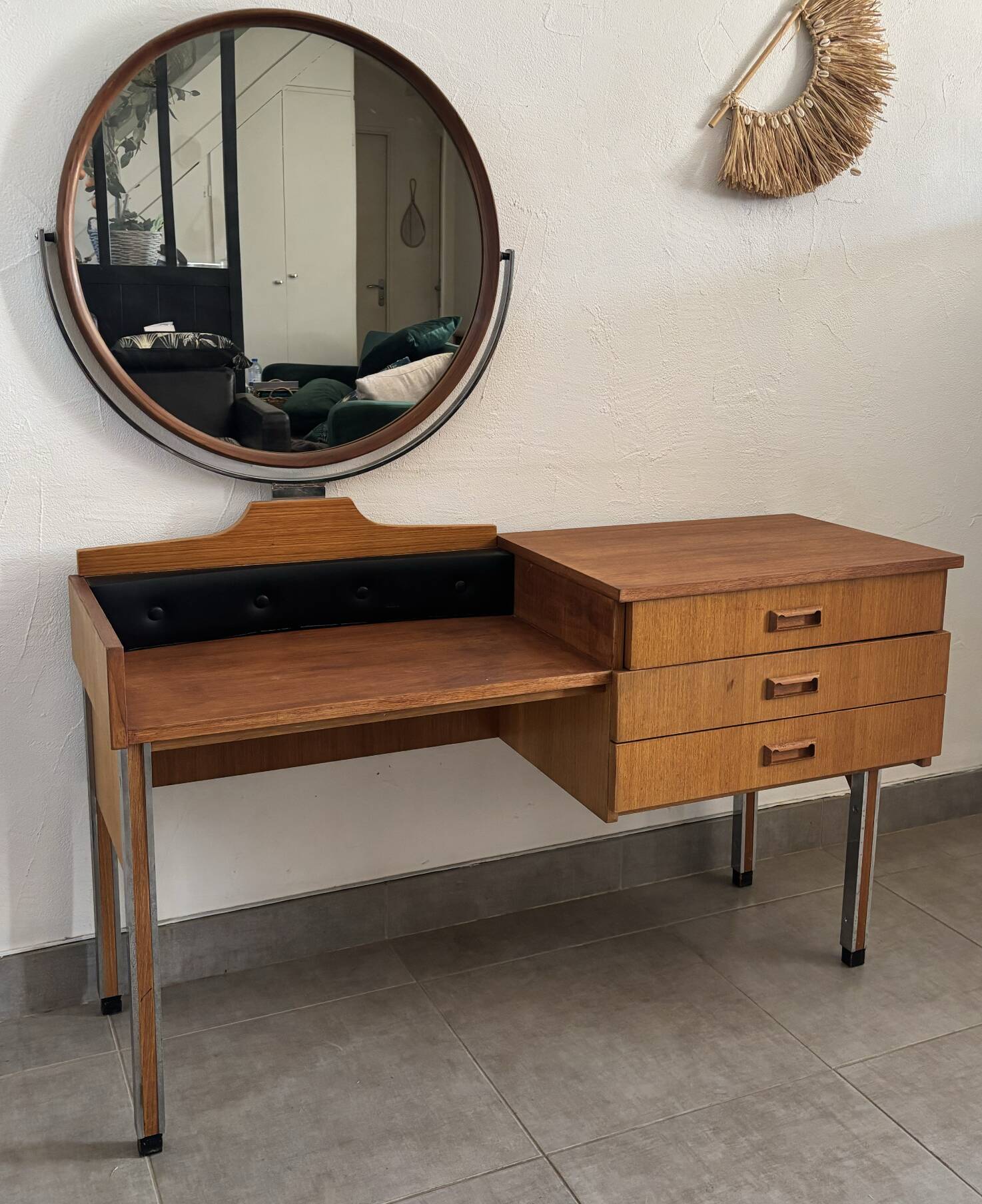 Coiffeuse scandinave vintage en teck, années 60