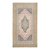 Tapis d'aire en laine et coton turc vintage des années 1970, noué à la main, 124x226.