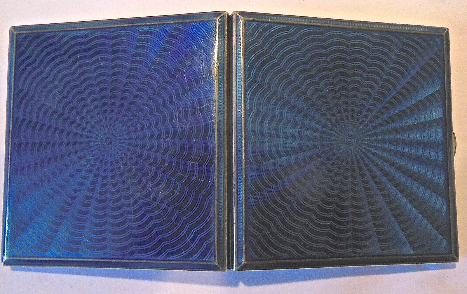 Art deco cigarette case, silver and vermeil and blue enamel