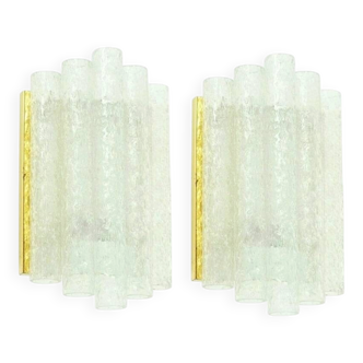 Pair of Mid-Century Modern Ice Glass Wall Lights from Doria, Germany, 1960s