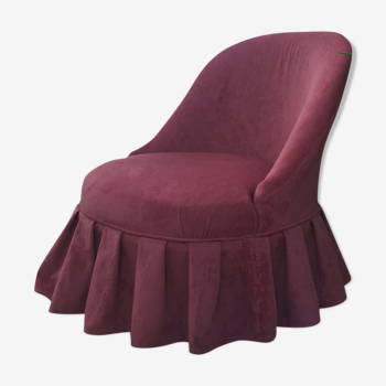 Fauteuil crapaud vintage velours rose retapissé à neuf