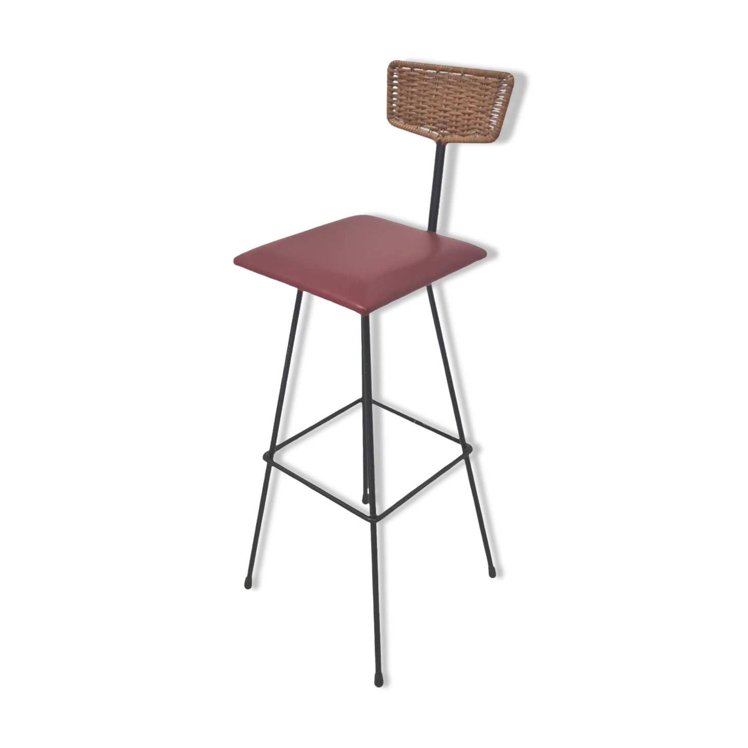 Mid century metal and rattan bar stool by Maria Witzemann for Erwin Behr, Germany 1950s