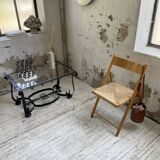 Beech and straw folding chair from the 80s