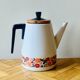 Vintage enameled metal coffee maker - floral decor