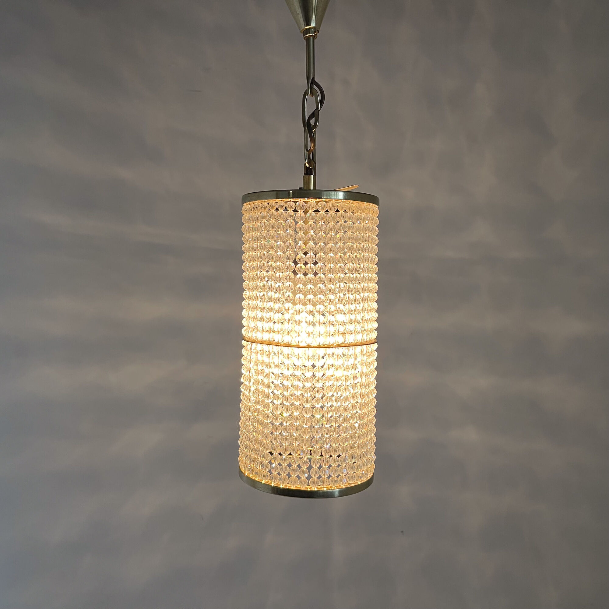 1960s brass & crytal chandelier by Preciosa Glassworks, Czechoslovakia