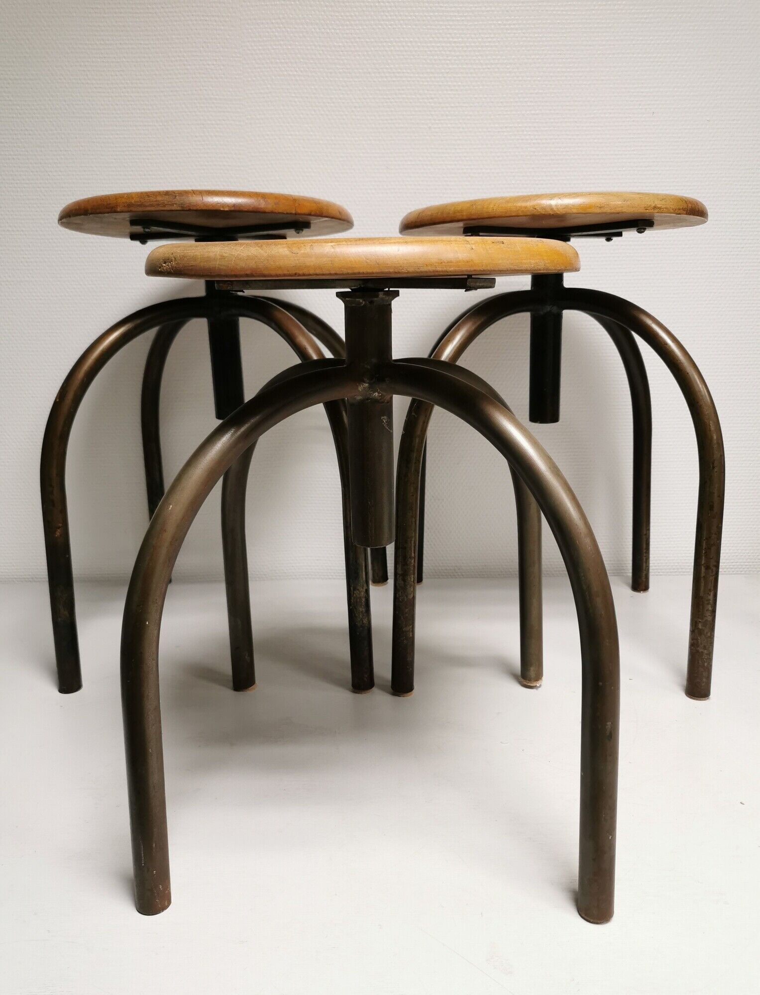 Set of 3 vintage stools of industrial style, medical office