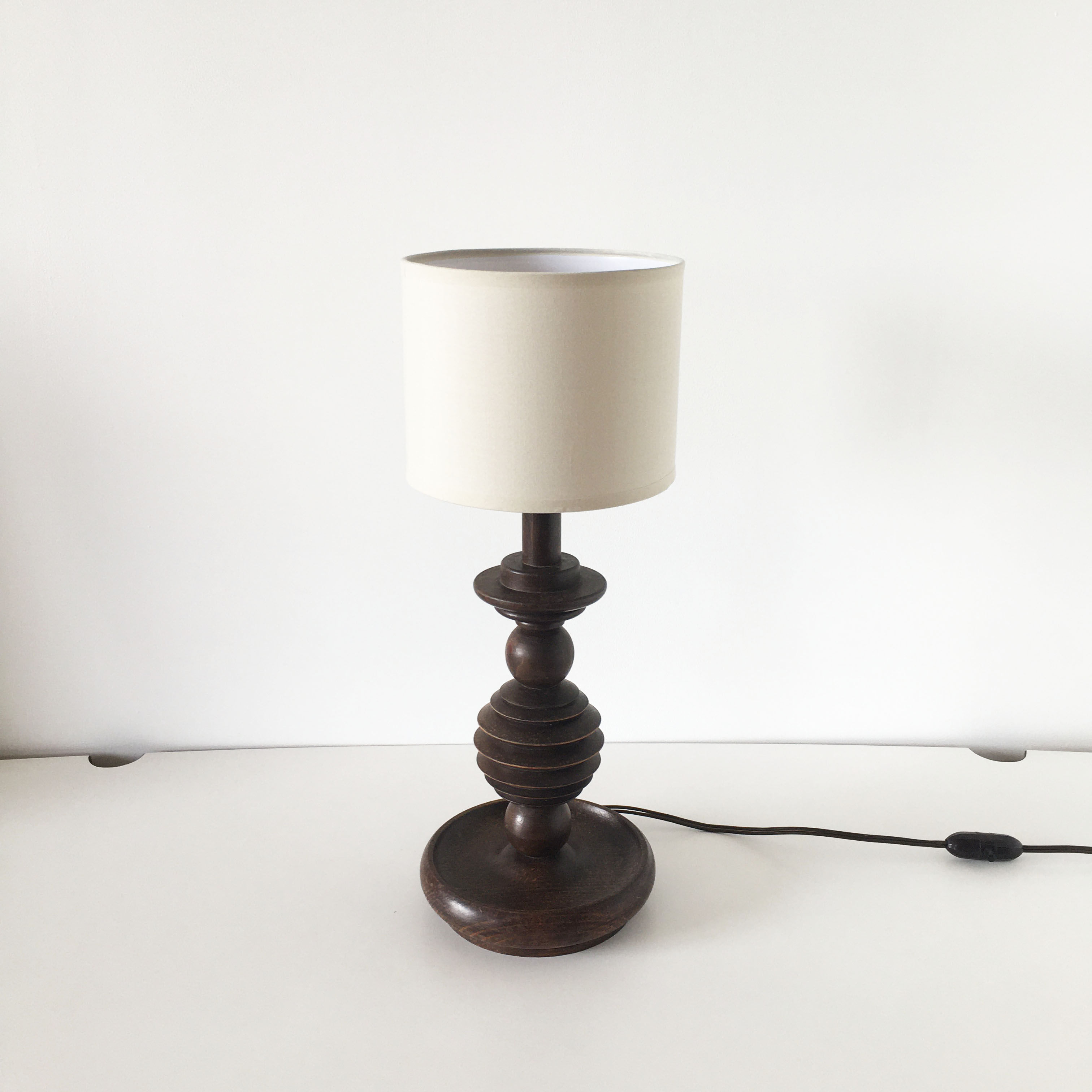 Turned wooden vintage lamp
