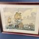 Lithograph view of Saint Malo 17th century with sailboats signed Daniel Derveaux