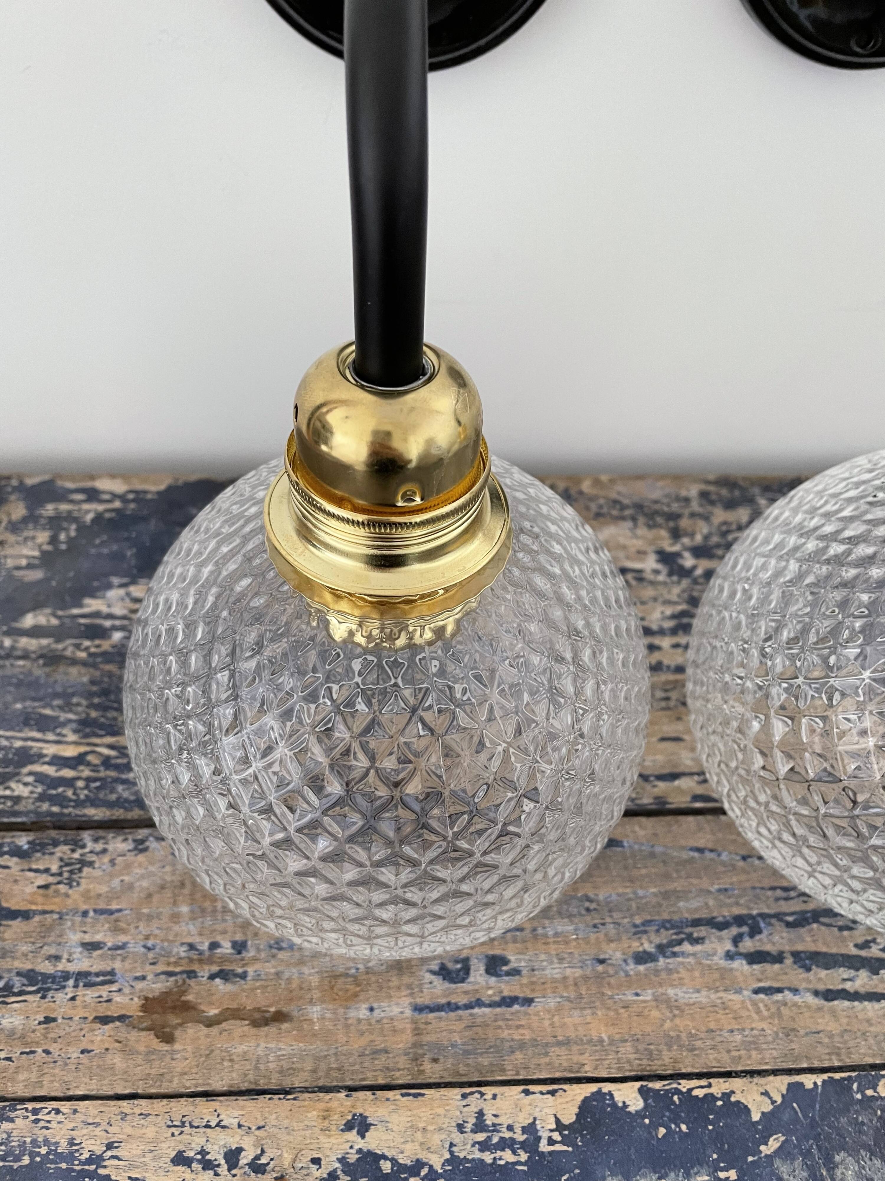 Set of two vintage electrified electrified glass wall lamps