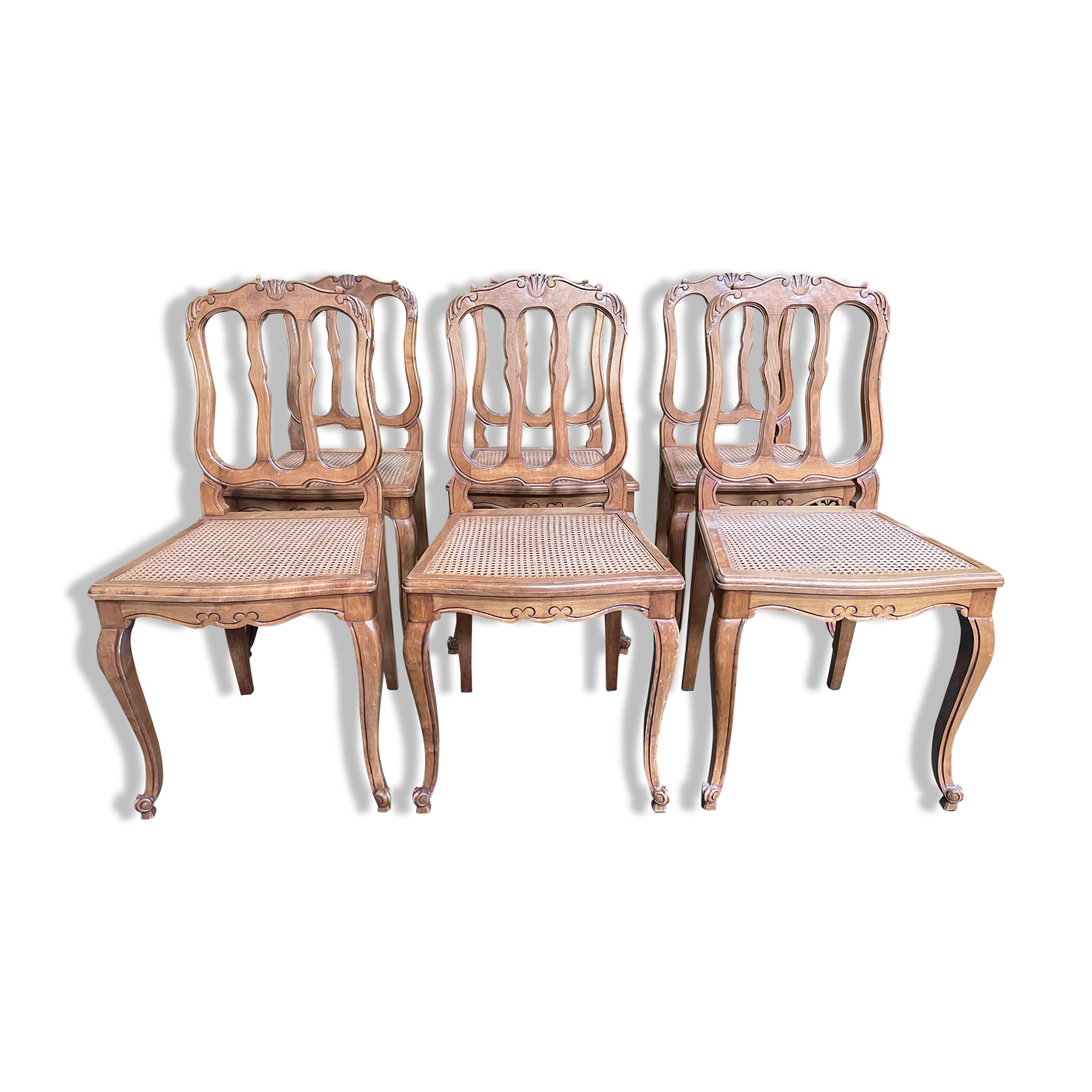 Suite of 6 Louis XV style chairs in cannage