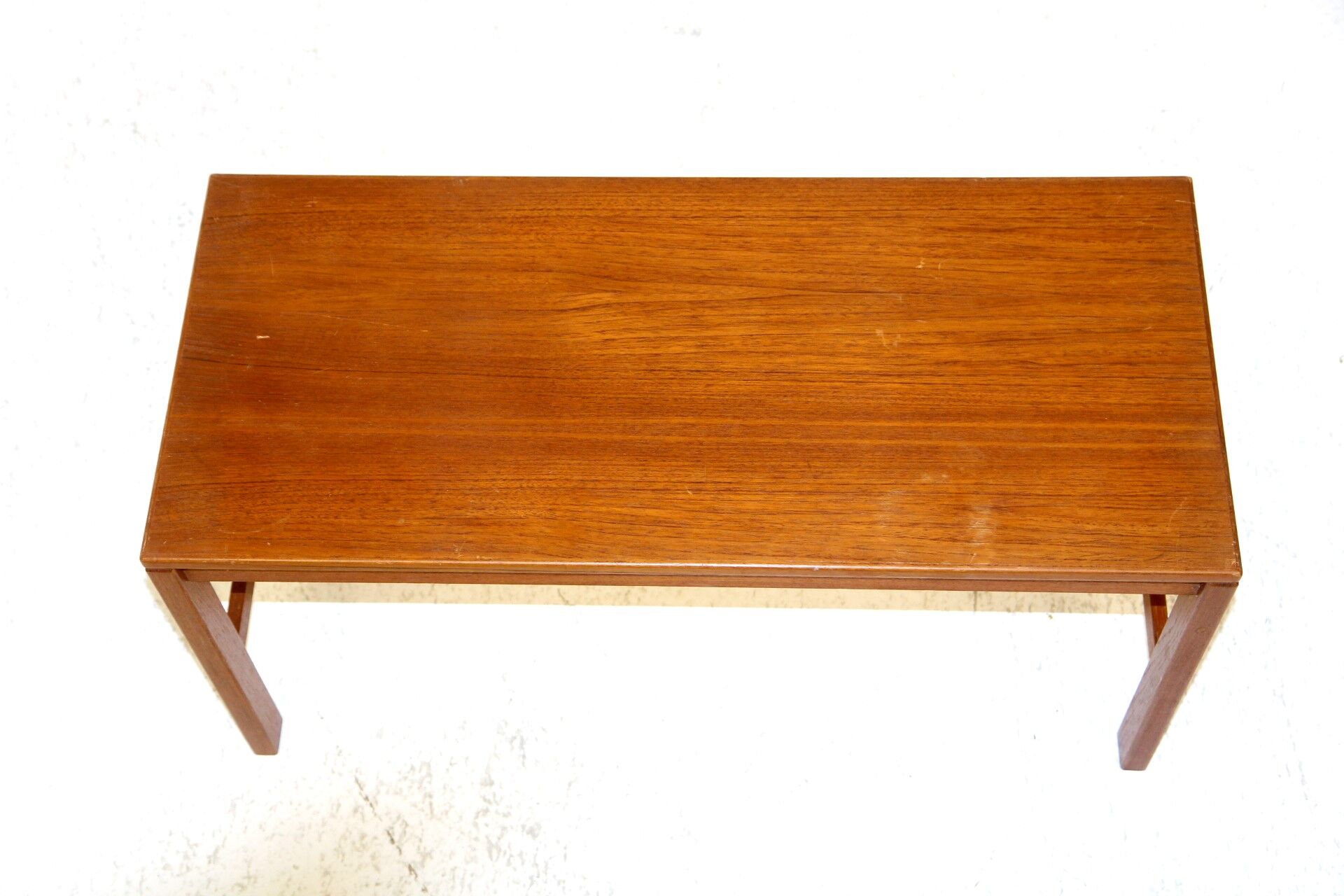Minimalist teak bench, suede, 1960