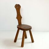 Brutalist pine side stool, mid-century, french