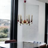 Lustre vintage en verre opalin et laiton 1950